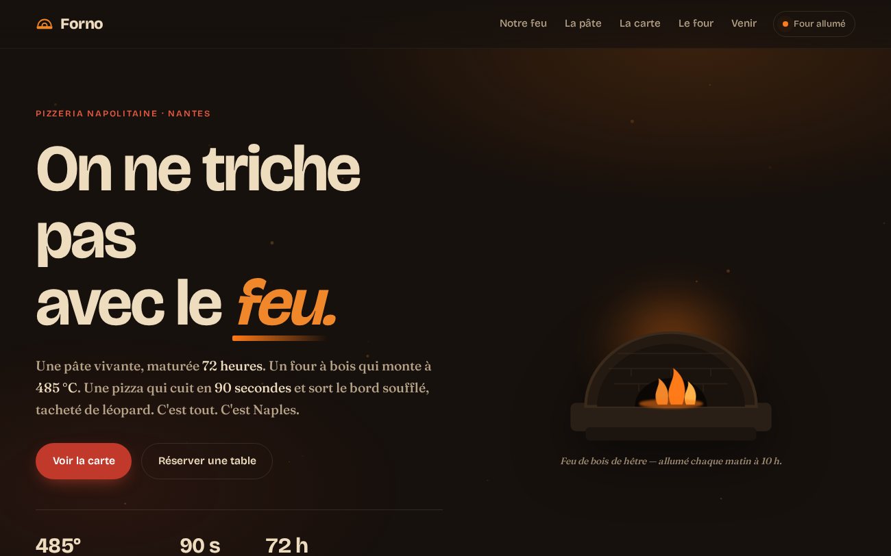 Aperçu du site Forno — pizzeria napolitaine, ambiance braise